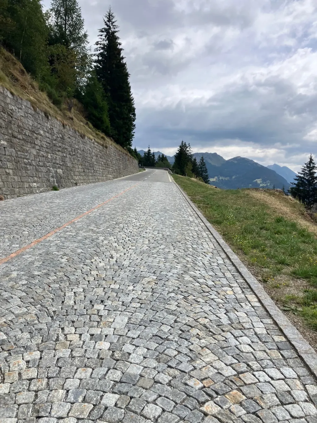 Close-up of the historic cobblestone road surface on the Gotthard Tremola
